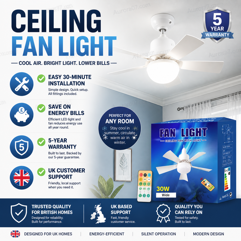 🏆LAST DAY SALE 49% OFF🔥SmartBreez™ 40W LED Ceiling Fan Light – 20.5” Ultra-Quiet with Remote 🎯 | E27 + FREE B22 Adapter 🔌 | For Bedroom 😴, Kitchen 👩‍🍳 & Garage 🛠️ – UK Ready! 🇬🇧