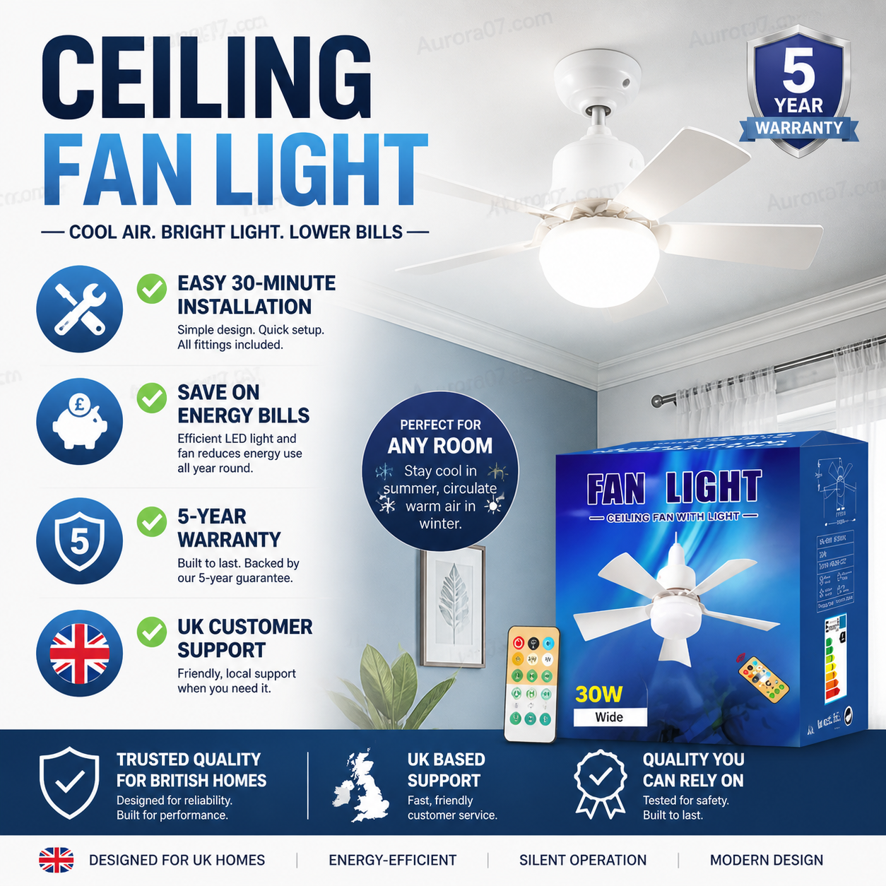 🏆LAST DAY SALE 49% OFF🔥SmartBreez™ 40W LED Ceiling Fan Light – 20.5” Ultra-Quiet with Remote 🎯 | E27 + FREE B22 Adapter 🔌 | For Bedroom 😴, Kitchen 👩‍🍳 & Garage 🛠️ – UK Ready! 🇬🇧