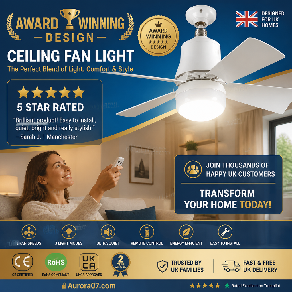 🏆LAST DAY SALE 49% OFF🔥SmartBreez™ 40W LED Ceiling Fan Light – 20.5” Ultra-Quiet with Remote 🎯 | E27 + FREE B22 Adapter 🔌 | For Bedroom 😴, Kitchen 👩‍🍳 & Garage 🛠️ – UK Ready! 🇬🇧