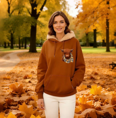 🎄🎅WEIHNACHTSANGEBOT 50 % RABATT!!🎁Süßes Highland Cow Sweatshirt mit Kapuze und kuscheligem Fleecefutter🦬