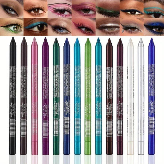 🏆 Last Day Special Price £14.99! 🌈14-Pack Waterproof Colored Gel Eyeliner Pencil – Metallic & Shimmer Finishes, Smudge-Proof（Pencil sharpener color is random）