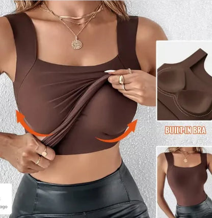 🏆Last Day Special Price ￡8.99!!💐Women's U Neck Camisole High Strechy Seamless Built-in Bra Padded Tank Tops