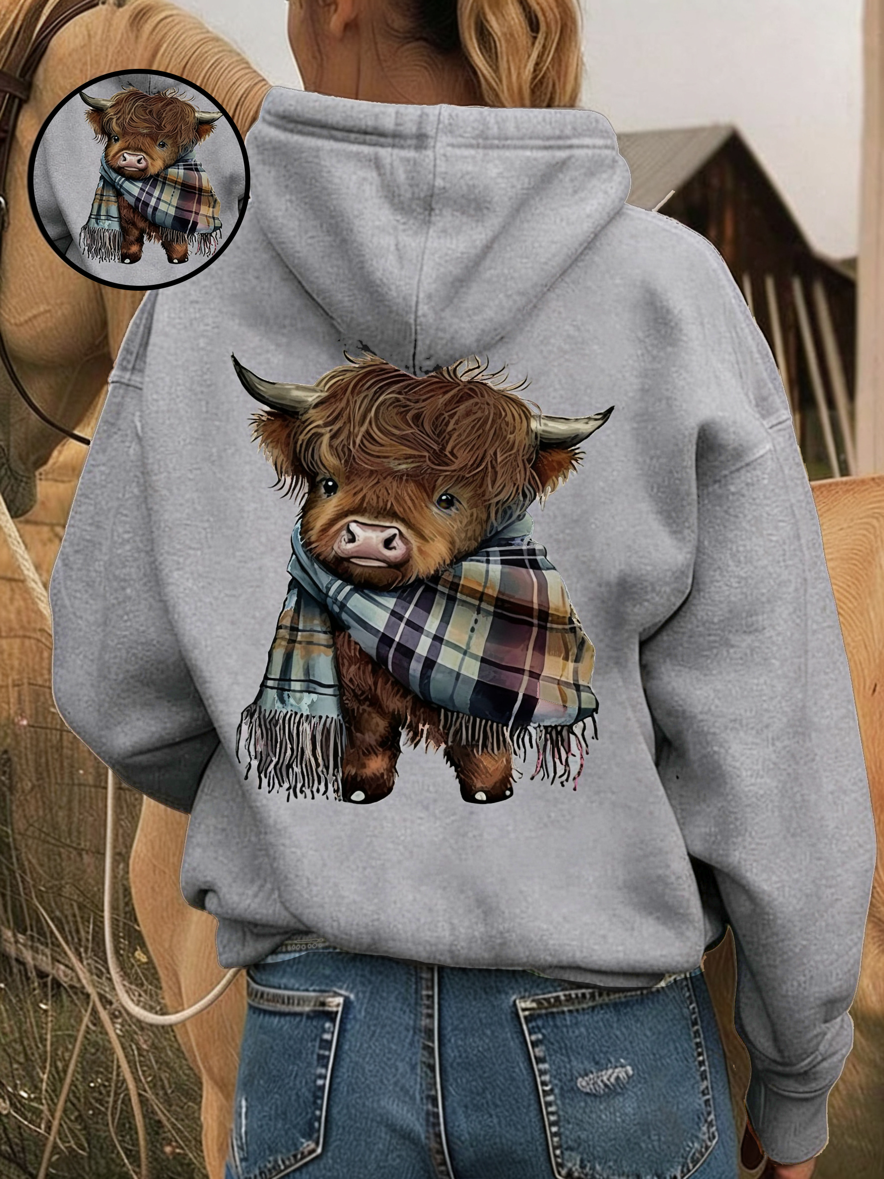 🎄🎅WEIHNACHTSANGEBOT 50 % RABATT!!🎁Süßes Highland Cow Sweatshirt mit Kapuze und kuscheligem Fleecefutter🦬