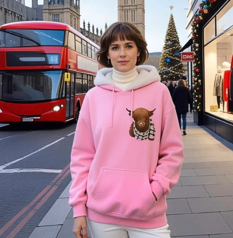 🎄🎅WEIHNACHTSANGEBOT 50 % RABATT!!🎁Süßes Highland Cow Sweatshirt mit Kapuze und kuscheligem Fleecefutter🦬
