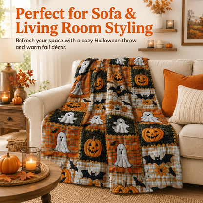 ⏳LAST DAY SALE 50%🎃Halloween Patchwork Flannel Blanket