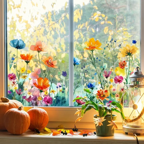 ✨LAST DAY SALE 49% OFF!-💐Colorful Floral Bouquet Window Sticker 🖼️