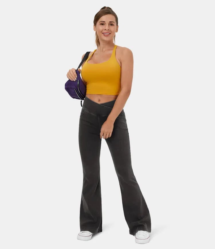 🔥HOT SALE-49% OFF🔥Stretchy Denim High Waisted Crossover Flare Pants👖