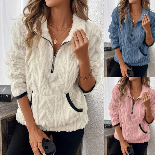 ⏳LAST DAY SALE ONLY￡16.99!🔥☀️Half-Zip Fuzzy Sweatshirt🍂 | Cloud-Soft + Roomy Pockets – Comfy Daily/Lounge
