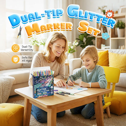 🔥LAST DAY SALE ONLY ￡8.99!!🔥Glitter Brush Markers – dual-tip design, shimmering ink makes cards & crafts sparkle
