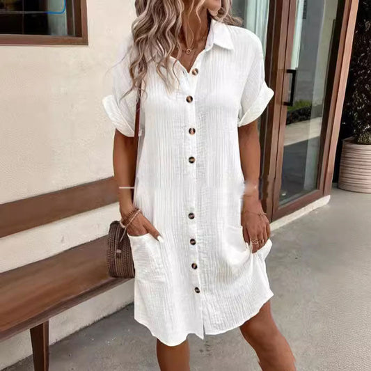 🎒50% OFF NOW ! ✨Women's Buttoned Short Sleeve Pocket Casual Shirt Dress