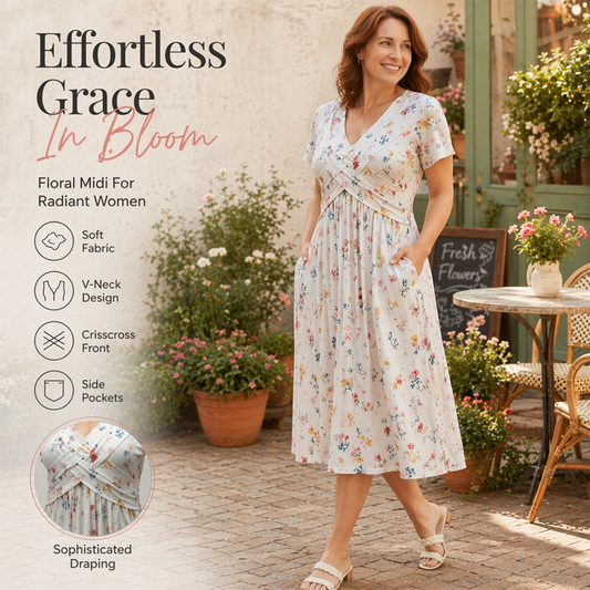 ✨【Limited Offer 50% OFF!】💕Women's V-Neck Floral Print Dress with Twist Waist