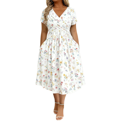 ✨【Limited Offer 50% OFF!】💕Women's V-Neck Floral Print Dress with Twist Waist