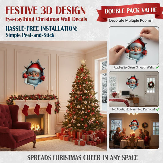 🎅Christmas Sale Buy 1 Get 1 Free ￡6.35!!☃️Santa's Surprise 3D Wall Decals🎄