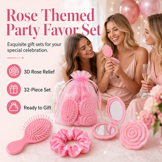 ⏳Limited-time 50% off⏰🔥32pcs Pink Princess Party Favors Set-‑Themed Party Favor Set‑3D Rose Relief Hair Accessories Kit, Ready‑to‑Gift Beauty Supplies for Bachelorette, Girls Birthday & Bridal Shower