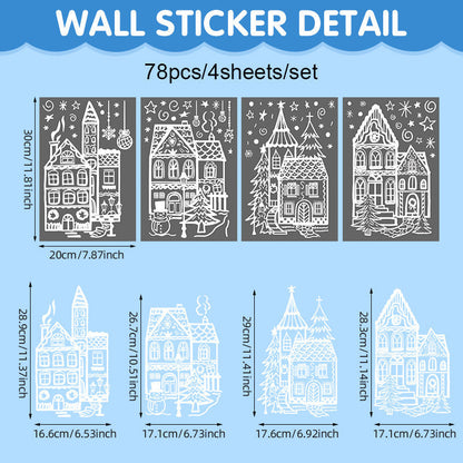 🎄50% OFF NOW! Christmas Village Window Cling Set‑ White Xmas Town Scene Static Window Decals, Snowflake House Reusable Stickers for Holiday Glass Decor, Home & Shop Christmas Ornaments